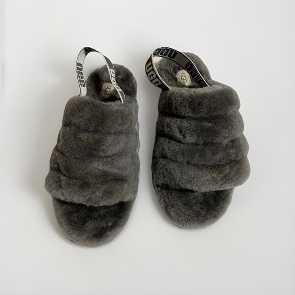 UGG Fluff Yeah! Slides Sheepskin Charcoal Color Slipper Size 9 US - Picture 2 of 8